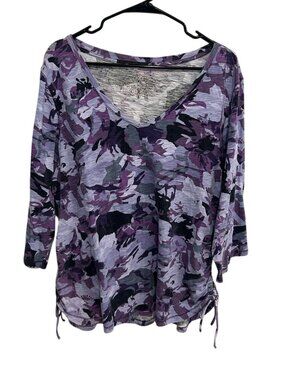 Gloria Vanderbilt XL Purple Camo V-Neck Tunic Top Casualcore Alt Aesthetic